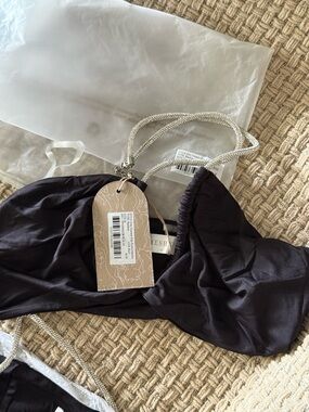 Meshki Black Satin Bralette with Silver Rope Straps